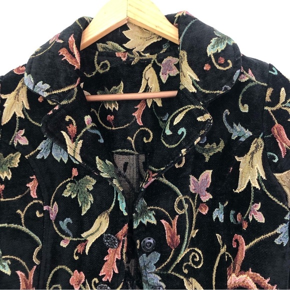 VINTAGE Gorgeous Black Floral Embroidered Vintage Blazer Jacket Size S - Picture 3 of 12